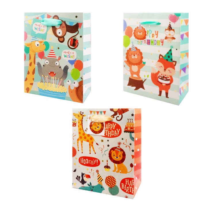 Kids Happy Birthday Gift Bags – Foil Accents, 3 Designs for wholesale by Angels Craft