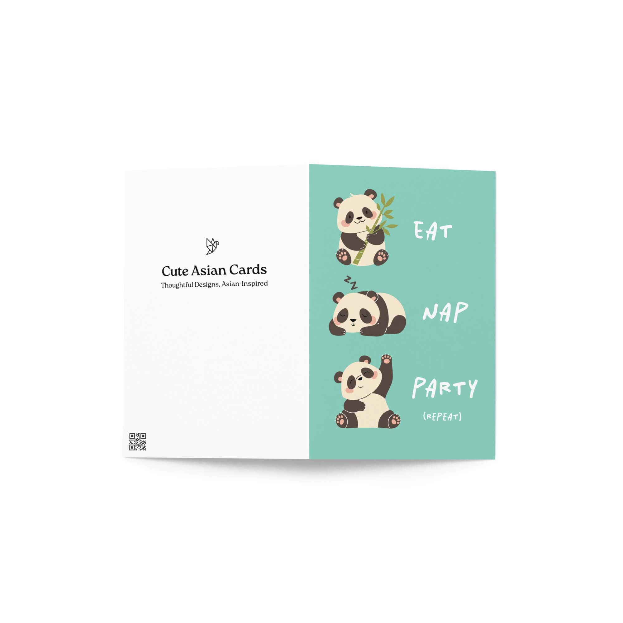 Cute Asian Cards – wholesale Födelsedagskort – Ät, vila, festa roligt födelsedagskort | Söta kinesiska panda asiatiska kort3