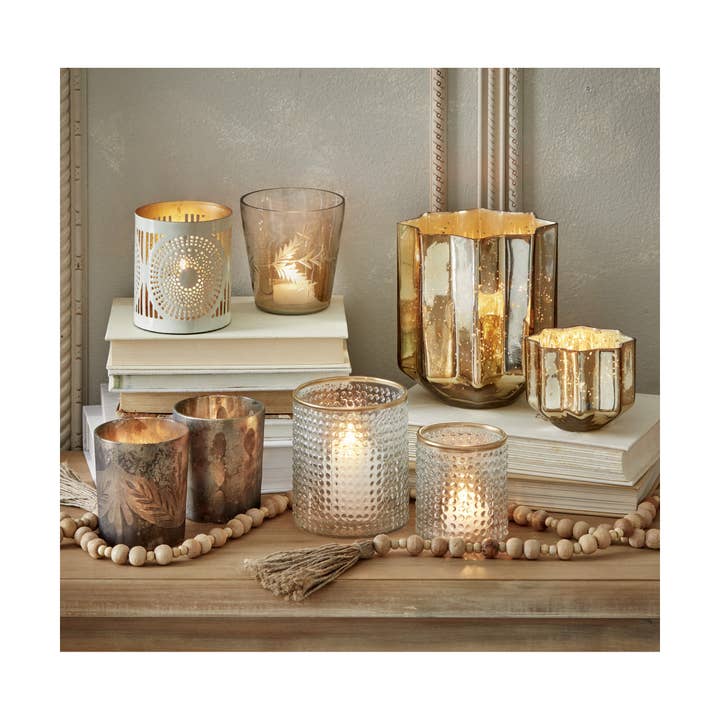 tag - Wholesale Candle Holder - Shimmer Handcut Leaf Tealight Holder - Antique Gold