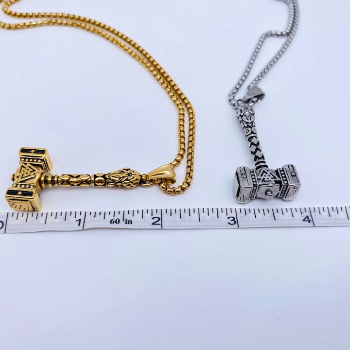 Mio Queena - Wholesale Pendant/Charm Necklace - Valknut Hammer Titanium Steel Pendant Necklace - MJ/MNP