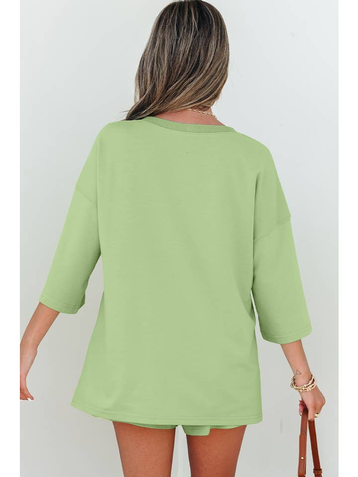 Aapparella - Wholesale Lounge Set - Women's - Solid V Neck Half Sleeve Tee & Shorts Set | S-XL & 1X-4X3