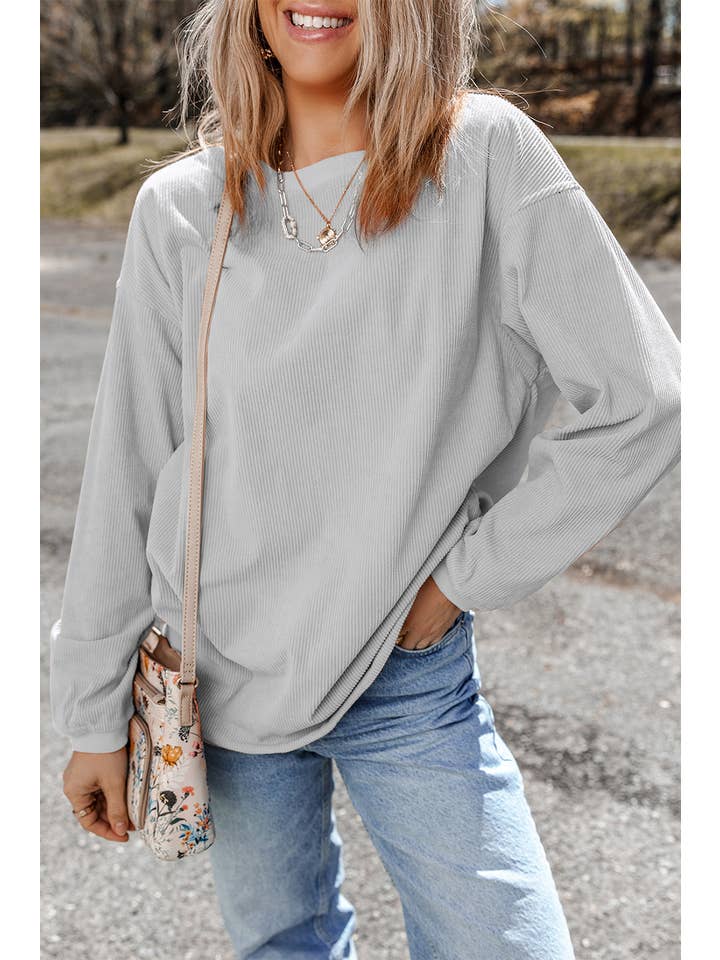 Aapparella - Vente Sweat-shirt – femme - Chandail à col rond en velours côtelé uni pour femmes | S-2XL19