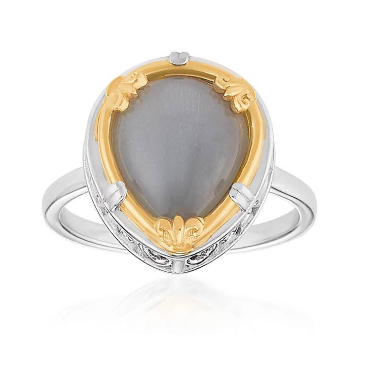 Teardrop Gray Moonstone Ring with 18k Gold Vermeil for wholesale by Anatoli Jewelry