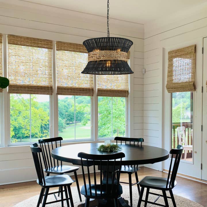 Umber 4-Light Black Rattan Coastal Nautical Chandelier for wholesale on Faire