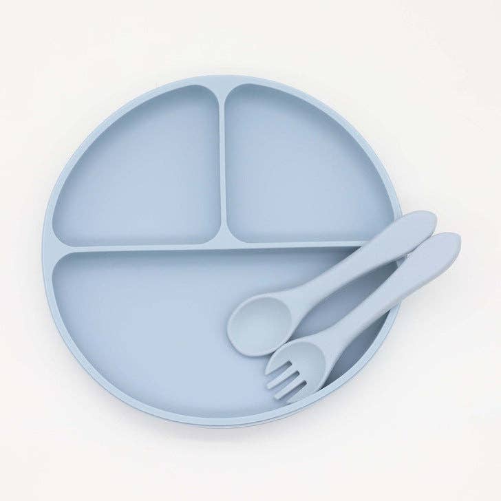 MyKids-USA® – wholesale Tallrikar - Barn och baby – Baby silikon rund sugfack middagstallrik med skedgaffeluppsättningar4