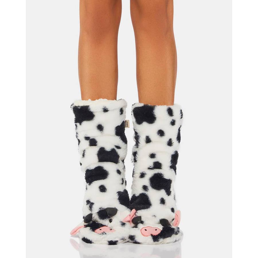 Moo Moo | Women's Funny Animal Gripper Slipper Socks for wholesale by Oooh Yeah/Sock It Up/Oooh Geez Slippers