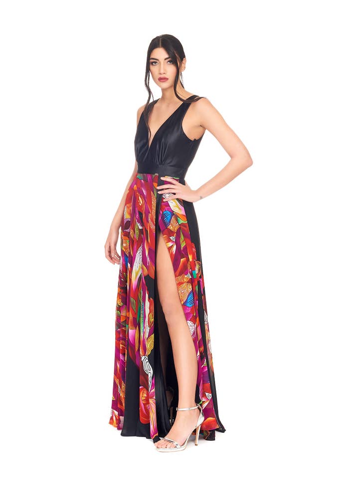 Kuea Italian Style - Vente Robe de soirée – femme - Robe à motifs et fente sur le devant1