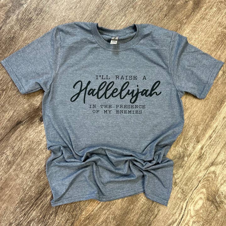 I’ll Raise A Hallelujah on Heather Indigo Tee for wholesale by RMN Wholesale