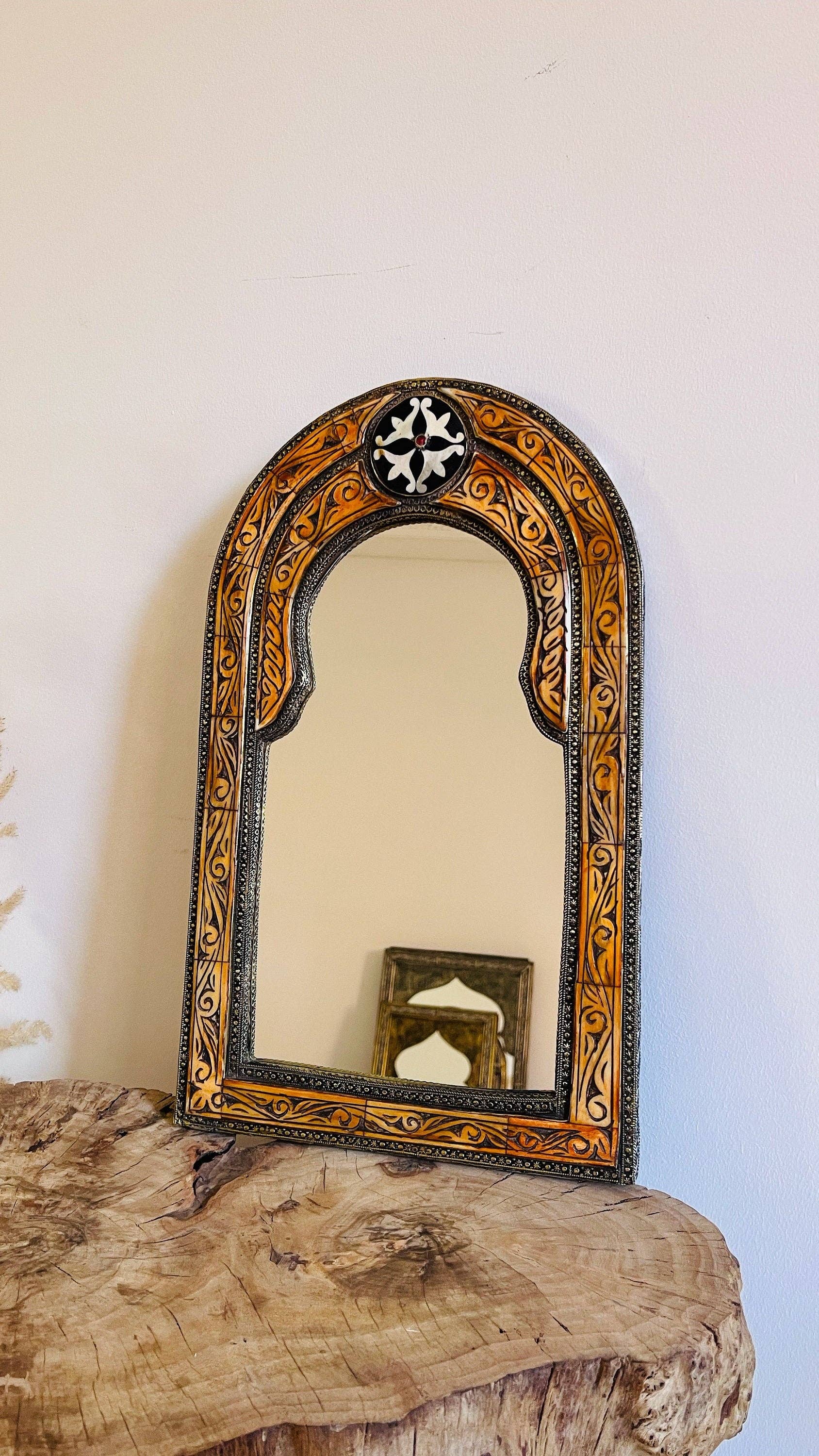 Palmeraies – wholesale Wall mirror – Vintage Moroccan Arch Mirror - Bone Inlay Antique Mirror6