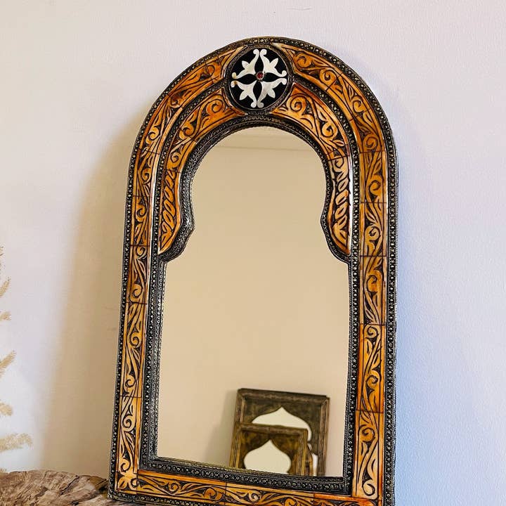 Palmeraies – wholesale Wall mirror – Vintage Moroccan Arch Mirror - Bone Inlay Antique Mirror6
