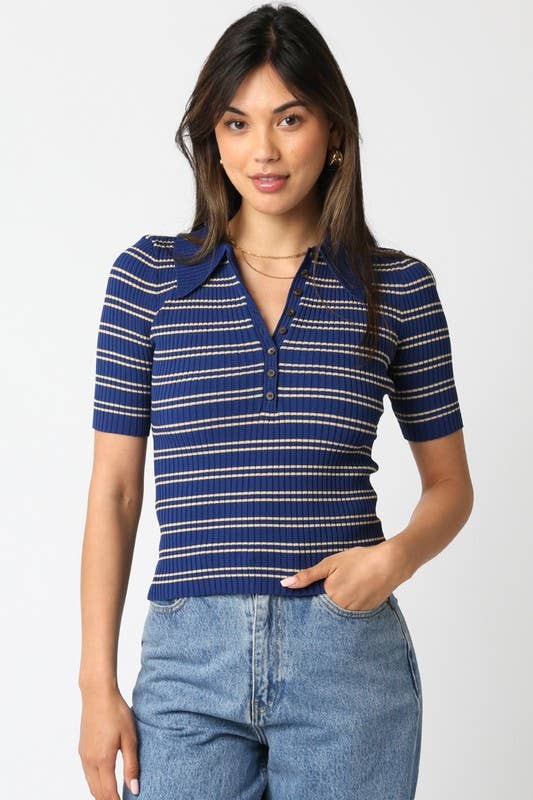 Olivaceous - Wholesale Button Down Shirt - Women's - Ina Stripe Top21