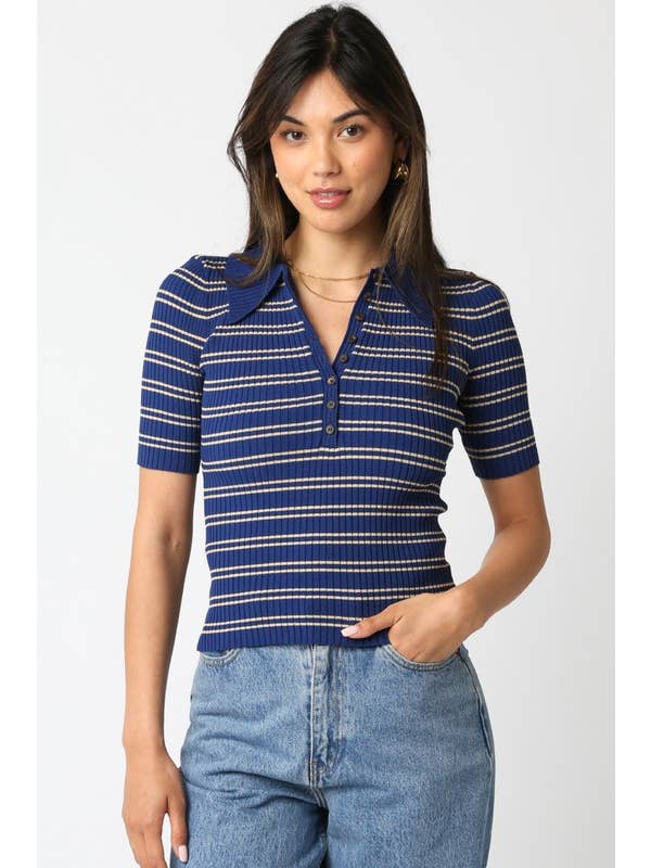 Olivaceous - Wholesale Button Down Shirt - Women's - Ina Stripe Top21