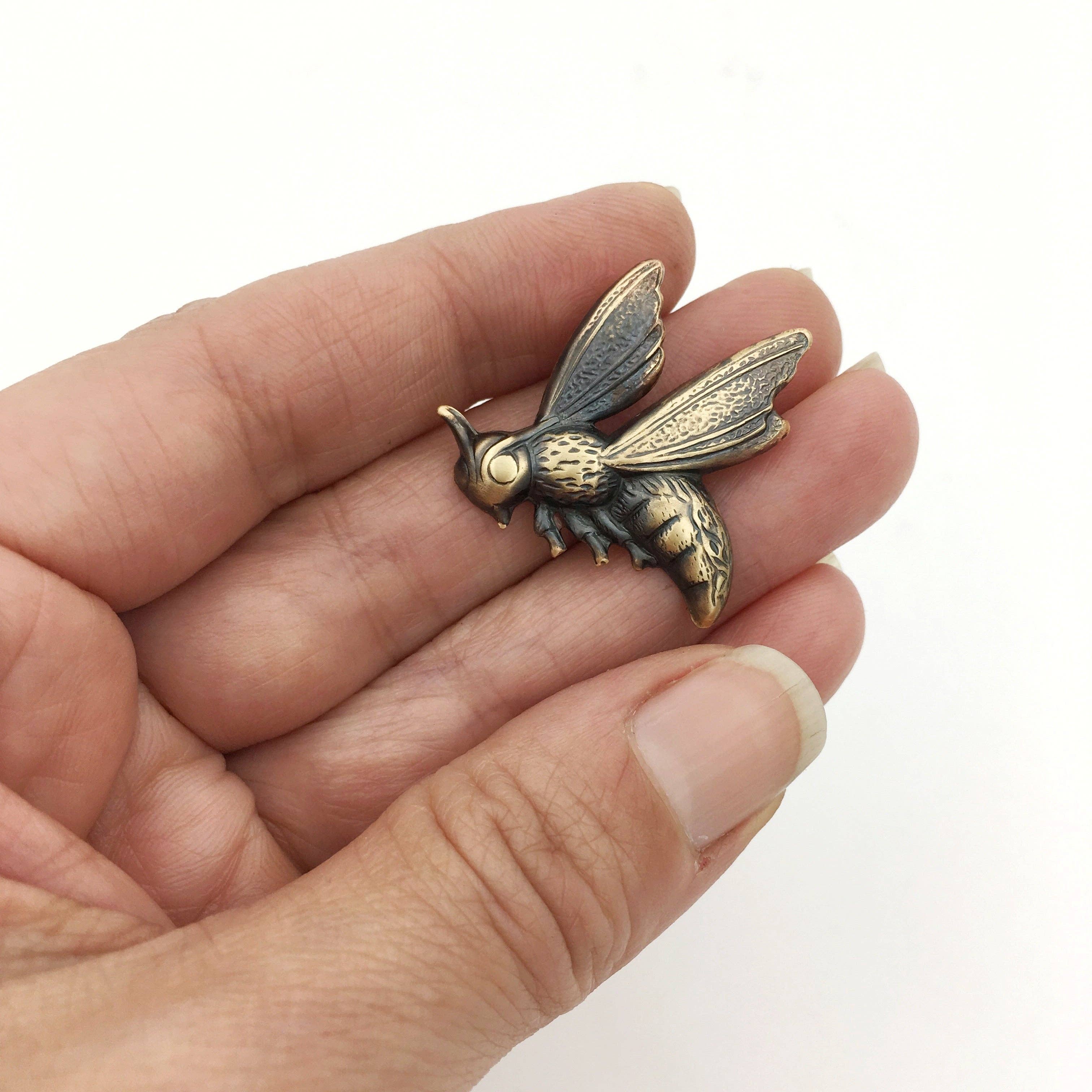 Metal Cloth & Wood - Wholesale Brooch - Brass Wasp Insect Pin or Brooch -- Available in Bright Gold or Antiqued Gold Finish!4