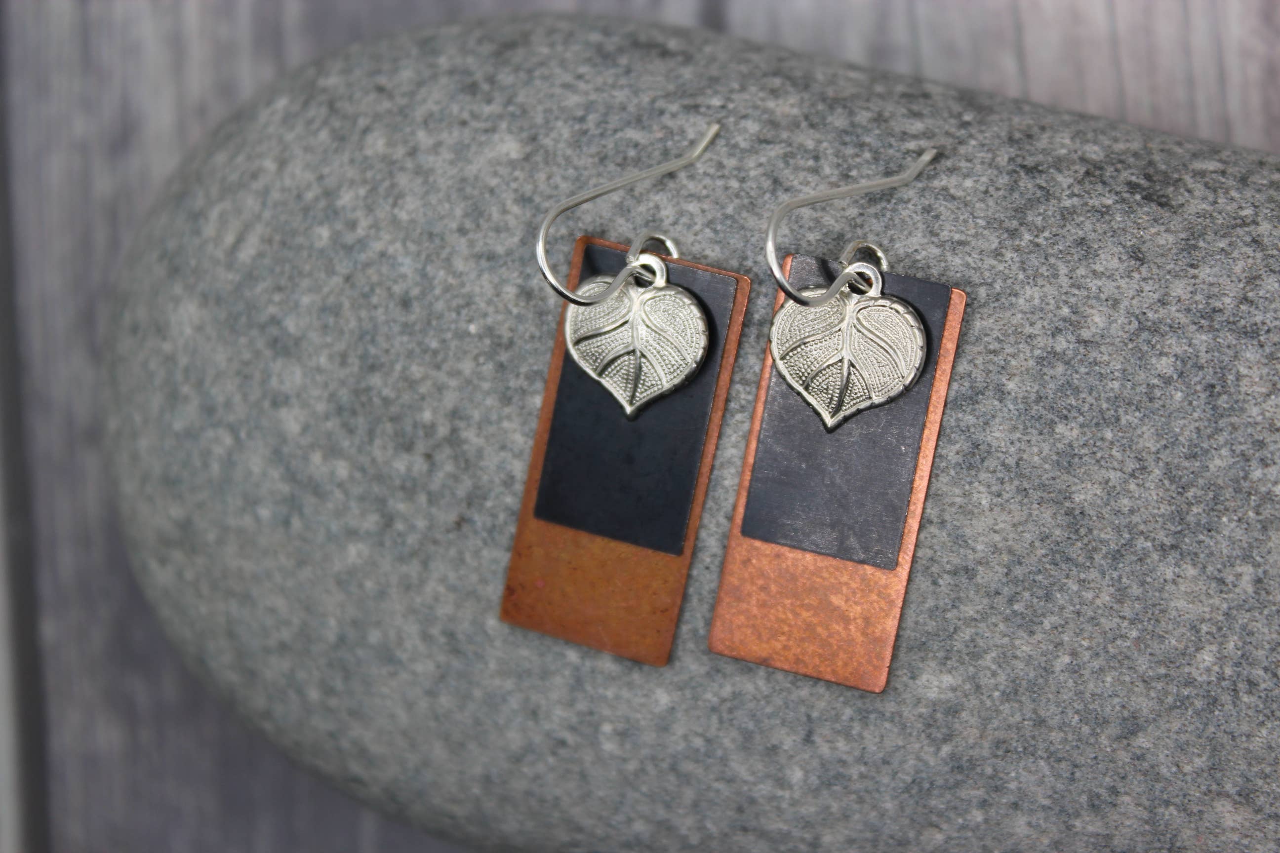 Harper House Studio - Wholesale Dangle Earrings - Layered Copper, Black & Silver Leaf Earrings – Mixed Metal2