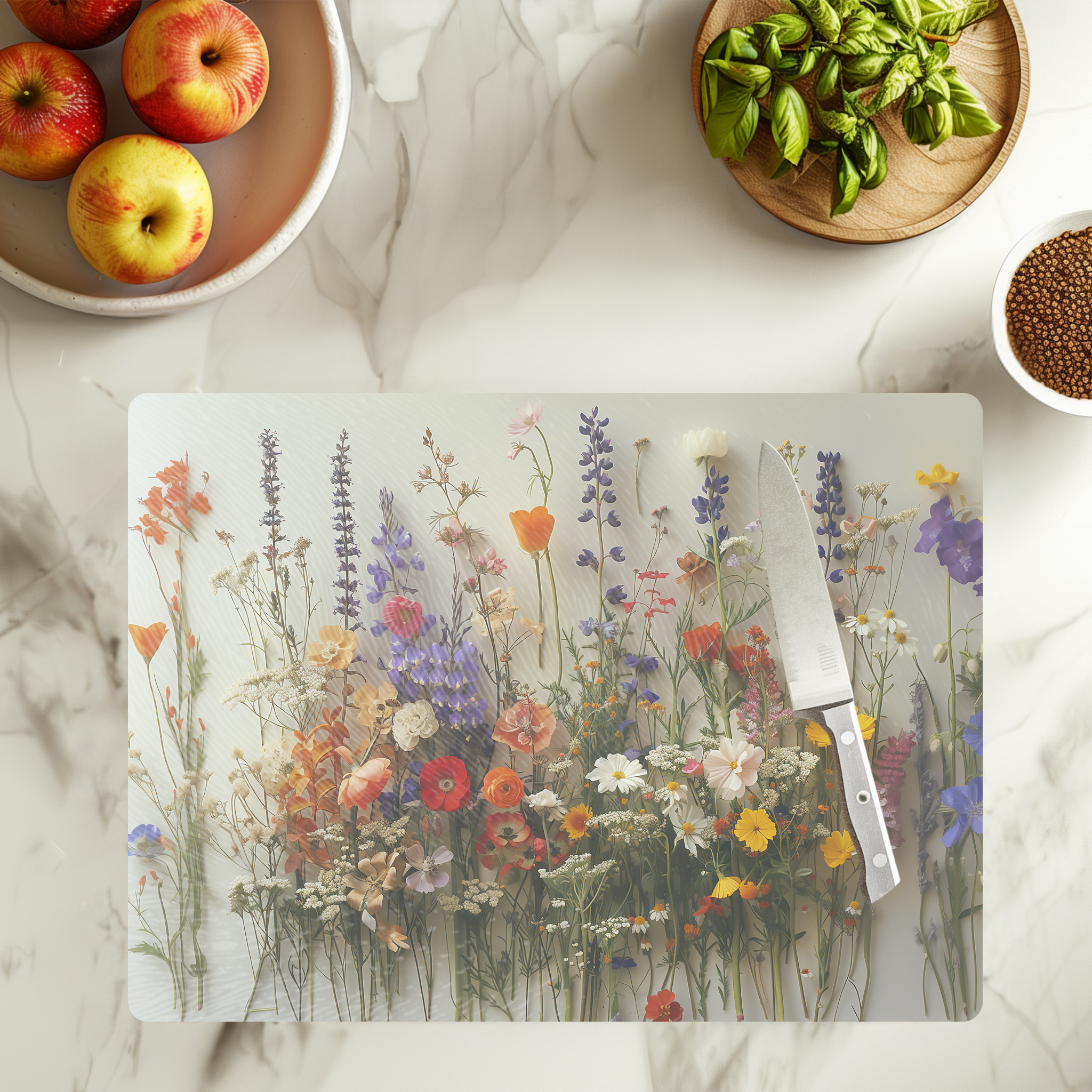 Fernville Creations - Wholesale Cutting Board - Tempered Glass Wildflowers Cutting & Serving Board10
