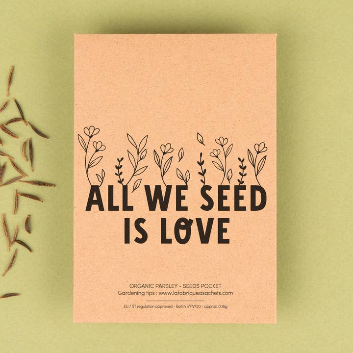 Tutto ciò di cui abbiamo bisogno è amore - Inglese - Bustina di semi di prezzemolo per la vendita all'ingrosso da parte di La Fabrique à Sachets