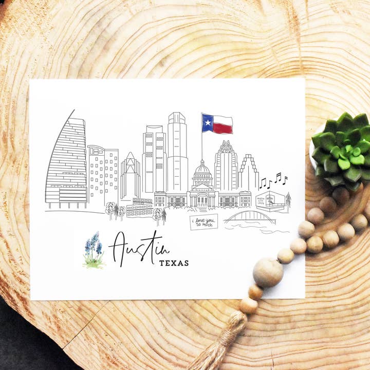 Croquis des points d'intérêt d'Austin, au Texas pour la vente par Simply Sketch Studio