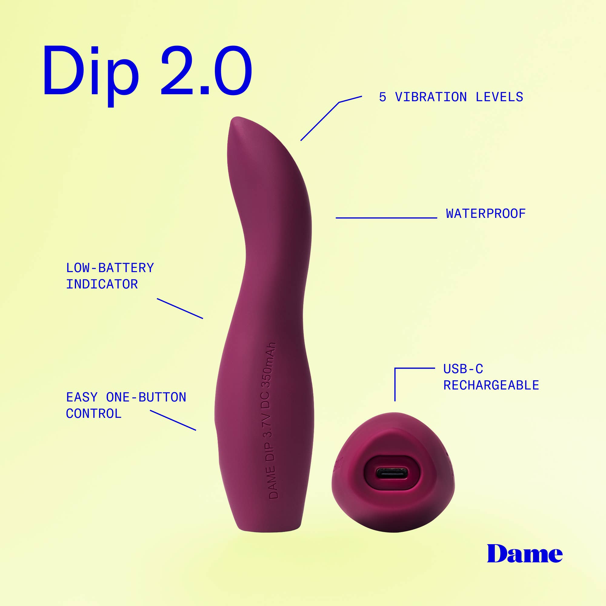 Dame Products - Wholesale Sex Toy - Dip, Versatile Classic Vibrator - Plum4