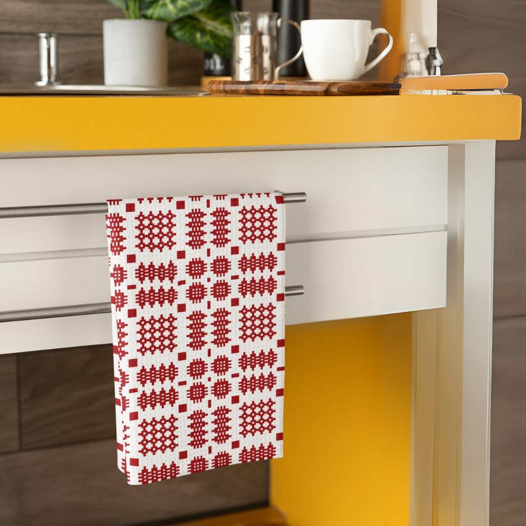 Moose & Co – wholesale Tea towel – Red Waffle Tea Towels Welsh Blanket design0