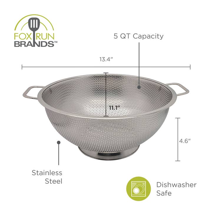 Fox Run Brands - Wholesale Colander - Fox Run Large Stainless Steel Colander, 5 Quart Strainer