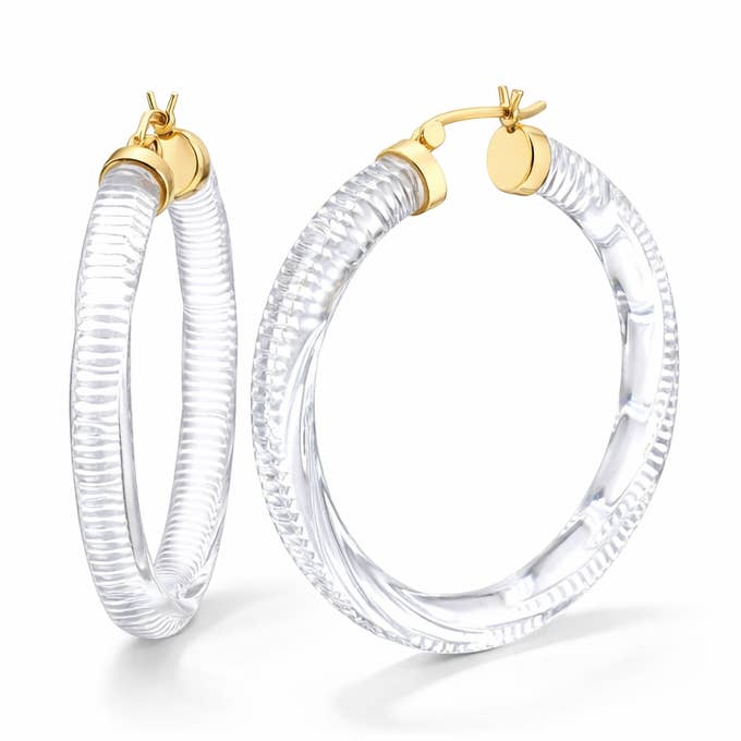 2" Clear Diamond Cut Hoop Earrings for wholesale by Gold & Honey