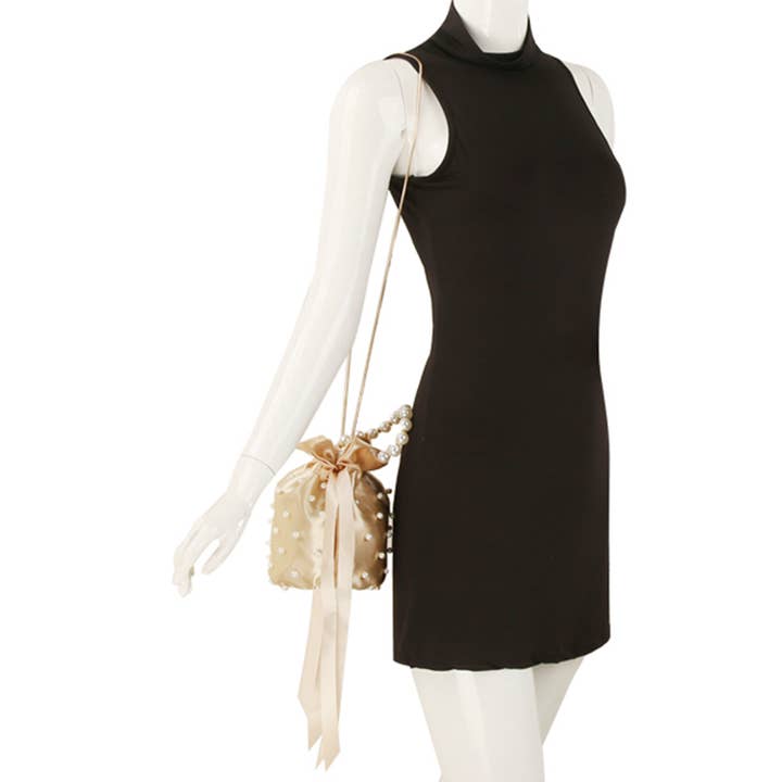 Oblige by G - Wholesale Clutch Bag - Women's - Pearl Satin Drawstring Pouch Bag GMS-00793