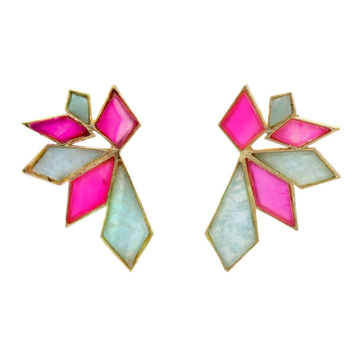 Boucles d'oreilles Orava Fuchsia et Vert d'eau pour la vente par ACUS