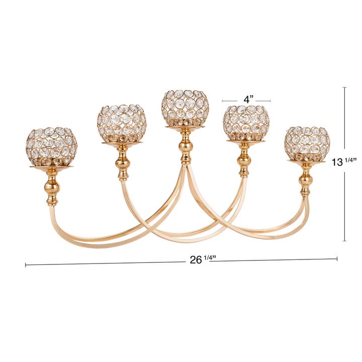 Portofino International Trading, USA - Wholesale Candle Holder - Crystal Bead Tabletop Low Candelabra 13.25" - Gold