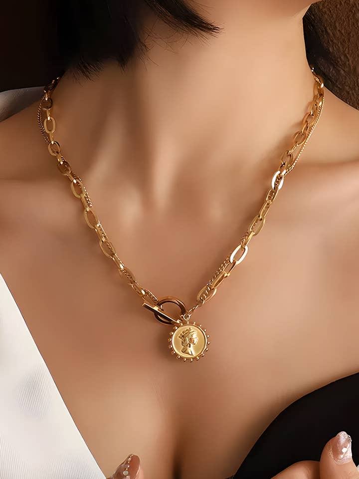 Vintage Coin Pendant Chain Necklace for wholesale by Threaded Pear