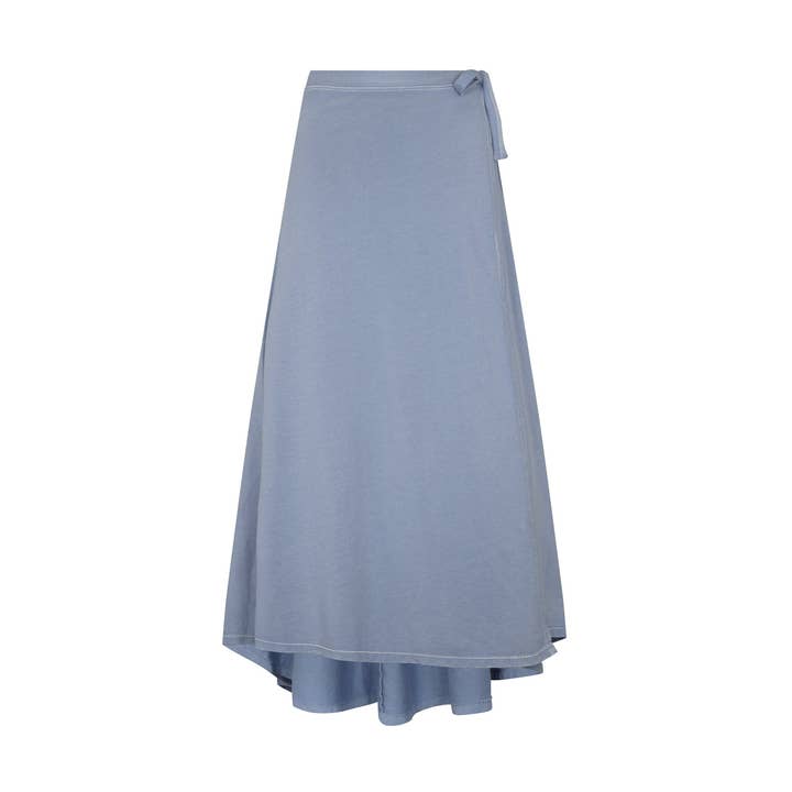 Falda envolvente estilo denim wash con diseño más corto al frente para venta al por mayor de Parni