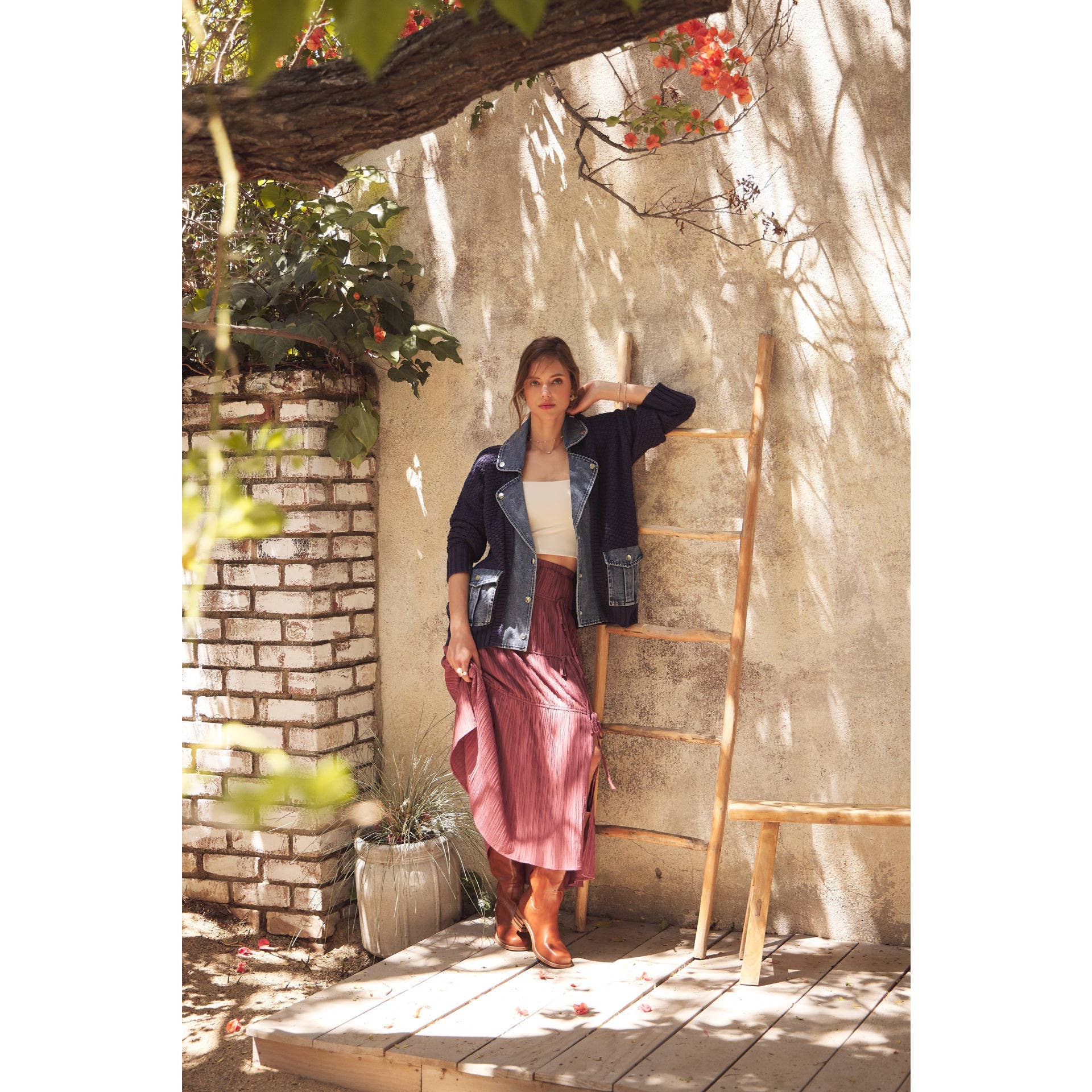 in february - Wholesale Cardigan - Women's - WASHED DENIM AND SWEATER MIXED OVERSIZED CARDIGAN7