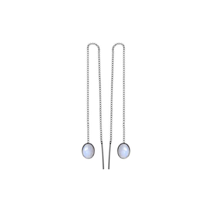 Bridget oval rainbow moonstone pull through earrings for wholesale by Kali Ma Designs - Sterling Silver Jewellery