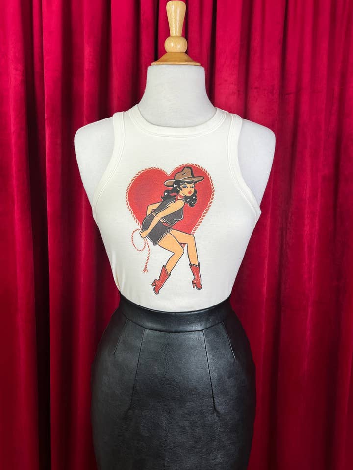 Heart Wrangler Tank in Natural for wholesale by Mischief Made