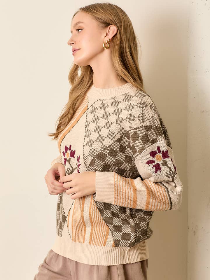 MULTI PATTERN PULLOVER SWEATER for wholesale on Faire1