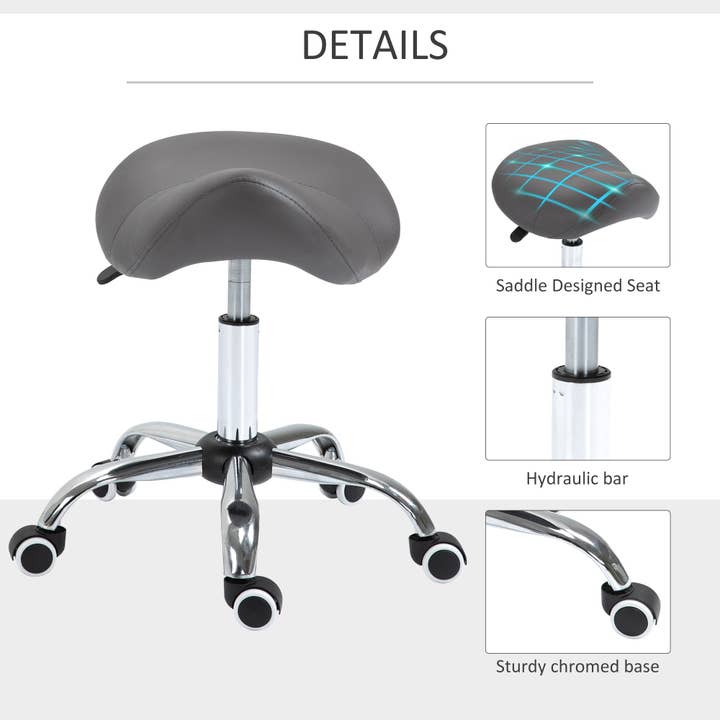 Grey Ergonomic Rolling Saddle Stool with Adjustable Height for wholesale by 39F Inc.