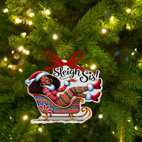 “Sleigh Sis!” African-American Christmas Ornament for wholesale by Jubilations Designs