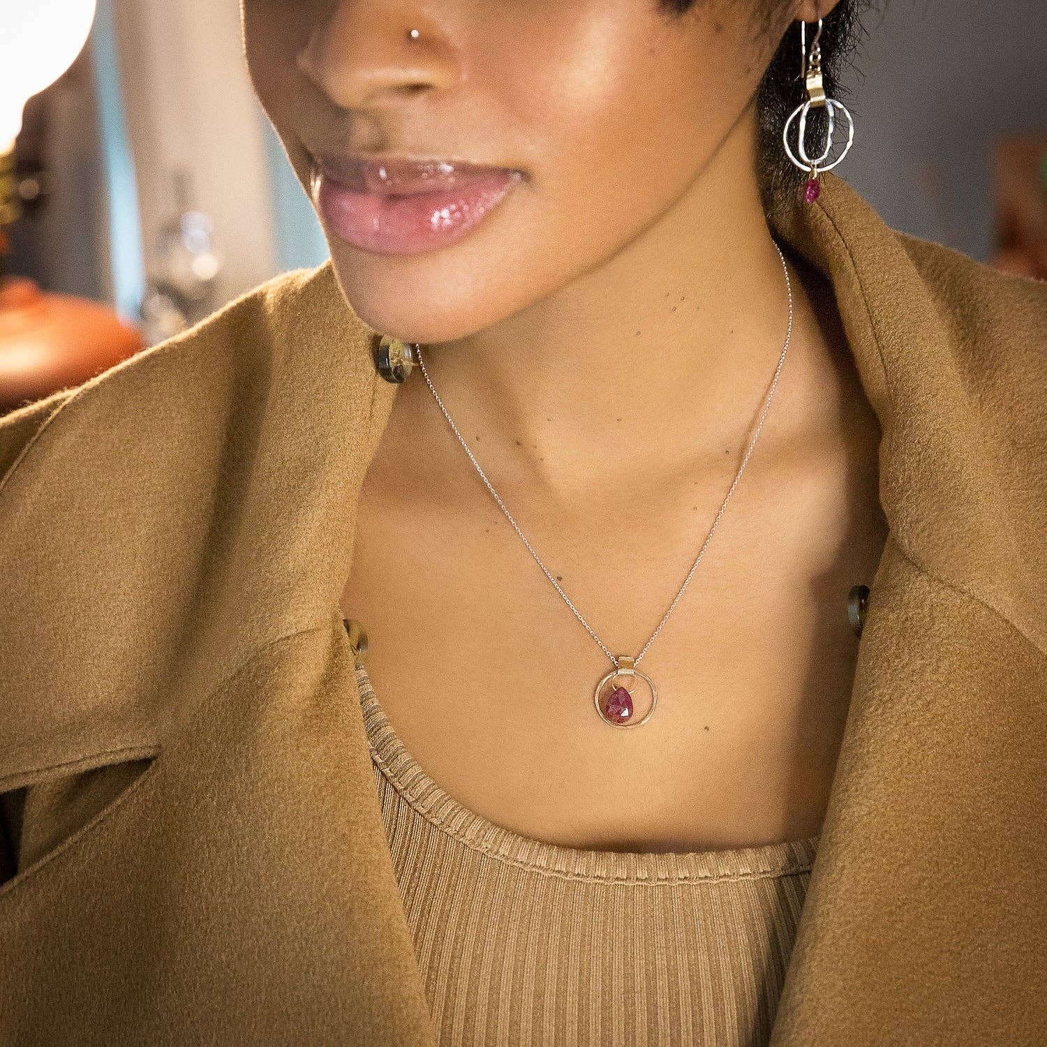 Laura J Designs - Wholesale Pendant/Charm Necklace - Ruby Orbit Pendant1