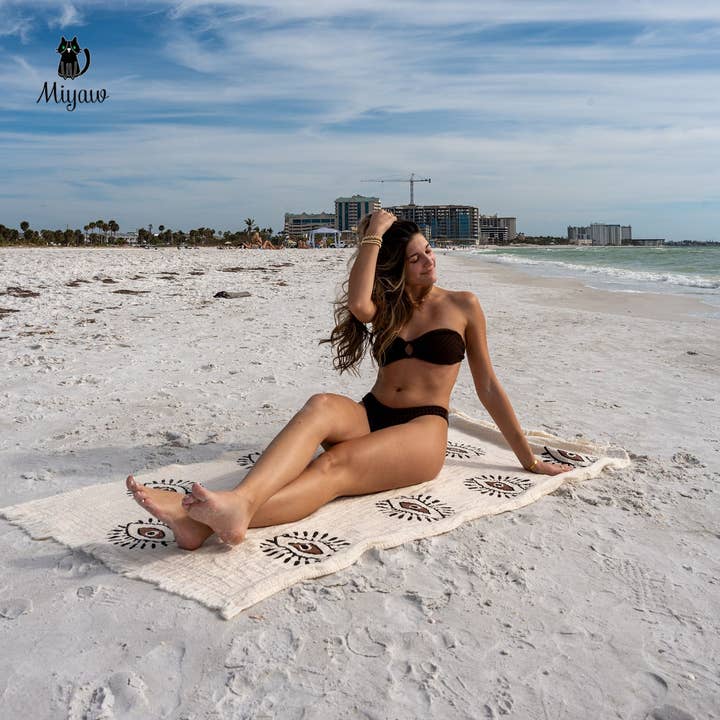 Pure & Chic, LLC - Miyawfashion - Wholesale Beach Towel - Boho Evil Eye Beach Towel – Cotton Beach Towel