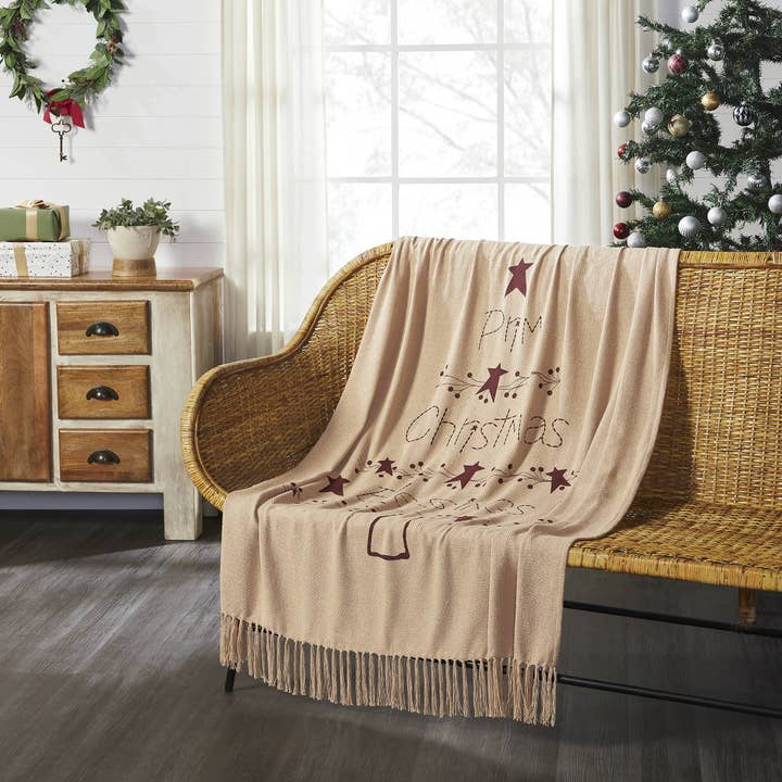 VHC Brands - Wholesale Throw Blanket - Gable Prim Christmas Blessings Woven Throw 50x60