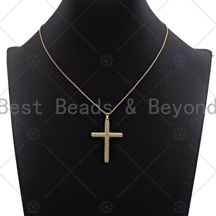 BestBeads&Beyond - Wholesale Individual Charm/Pendant - Large CZ Micro Pave Gold Cross Shape Pendant, Gold Cross Cha3