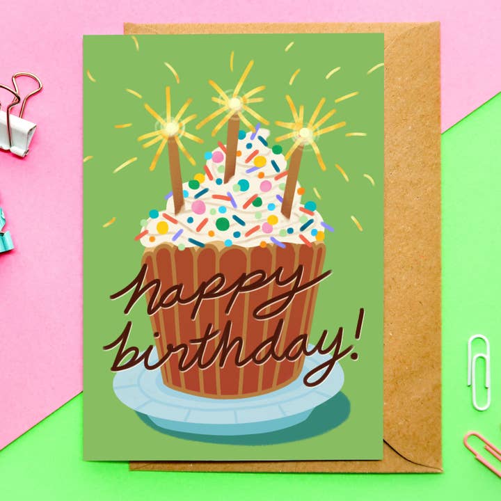 Birthday Cupcake Card | Happy Birthday card, Men's Card for wholesale by Emily Peet Illustration