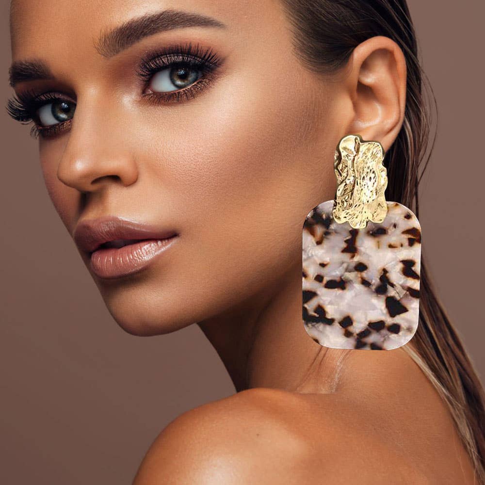 Sensibling Corp. - Wholesale Dangle Earrings - Oversized Patterned Celluloid Acetate Plate Accent Doorknocker Earrings4