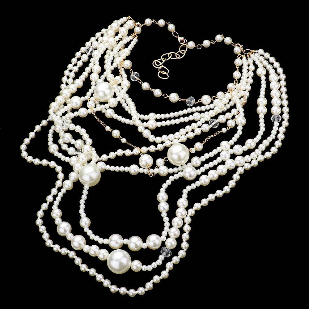 Diacly - Wholesale Jewelry Set - Chunky Multi-Layered Pearls Statement Necklace Set Gatsby1