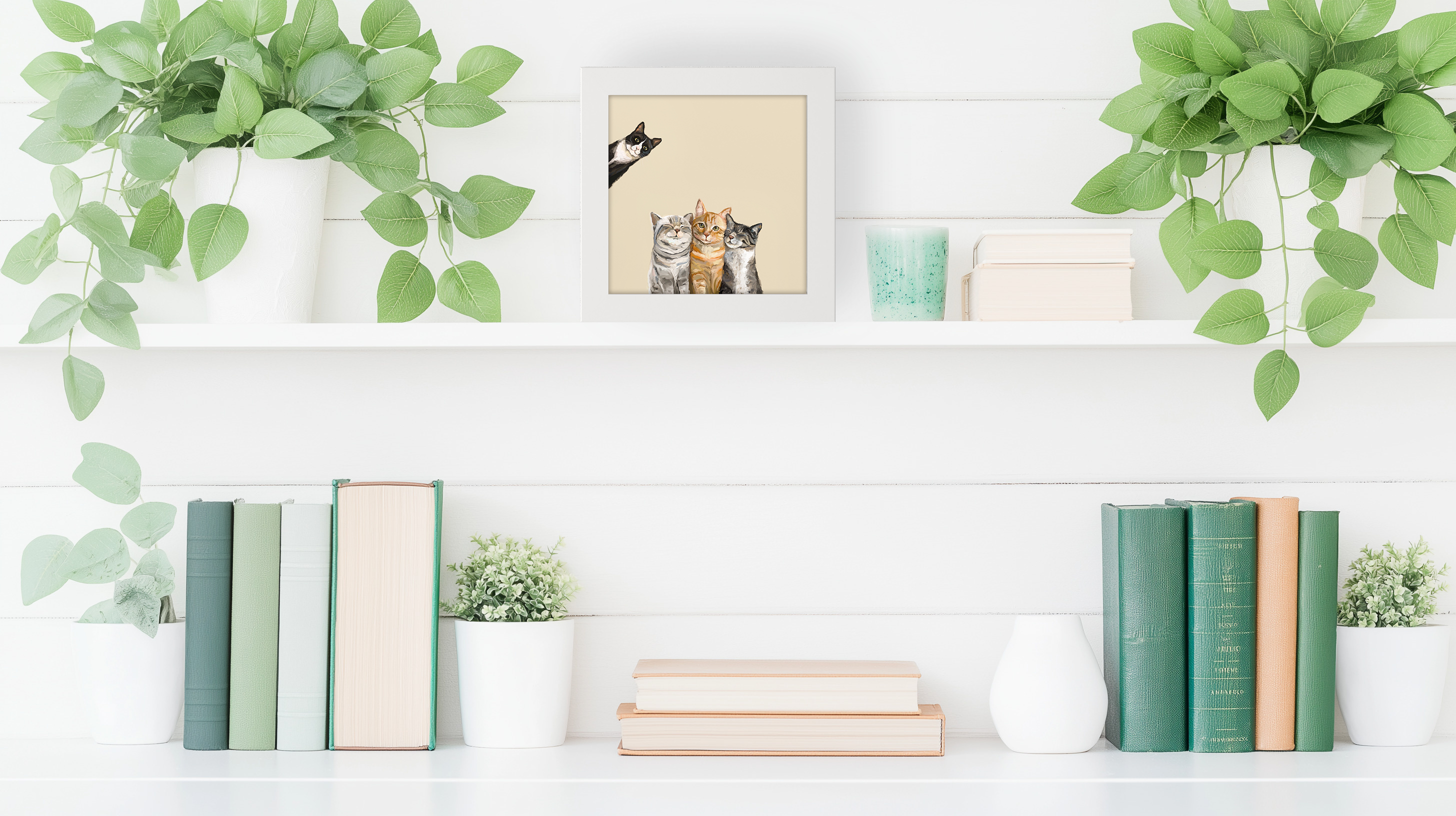 Cathy Walters Art - Wholesale Art Print - Three Cats Plus One Happy Square™1