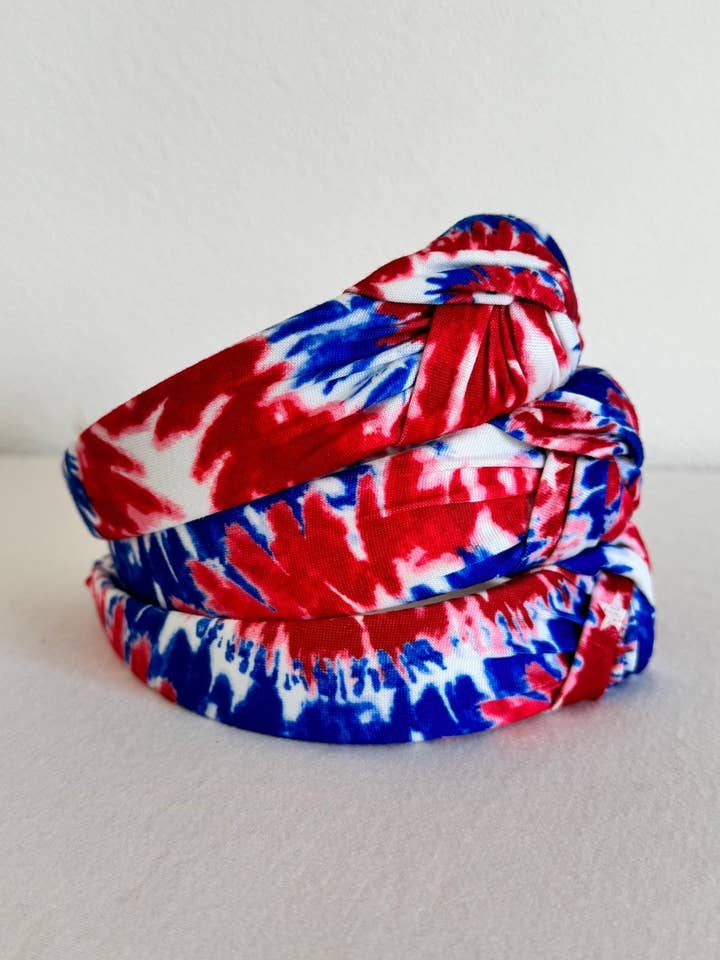 Patriotic Red White Blue Tie Dye Hard Hair Headband for wholesale by Brynnbands