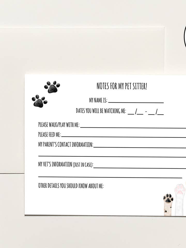 Note per il Mio Pet Sitter! - Set di Biglietti Piatte per la vendita all'ingrosso da parte di k.Patricia Designs