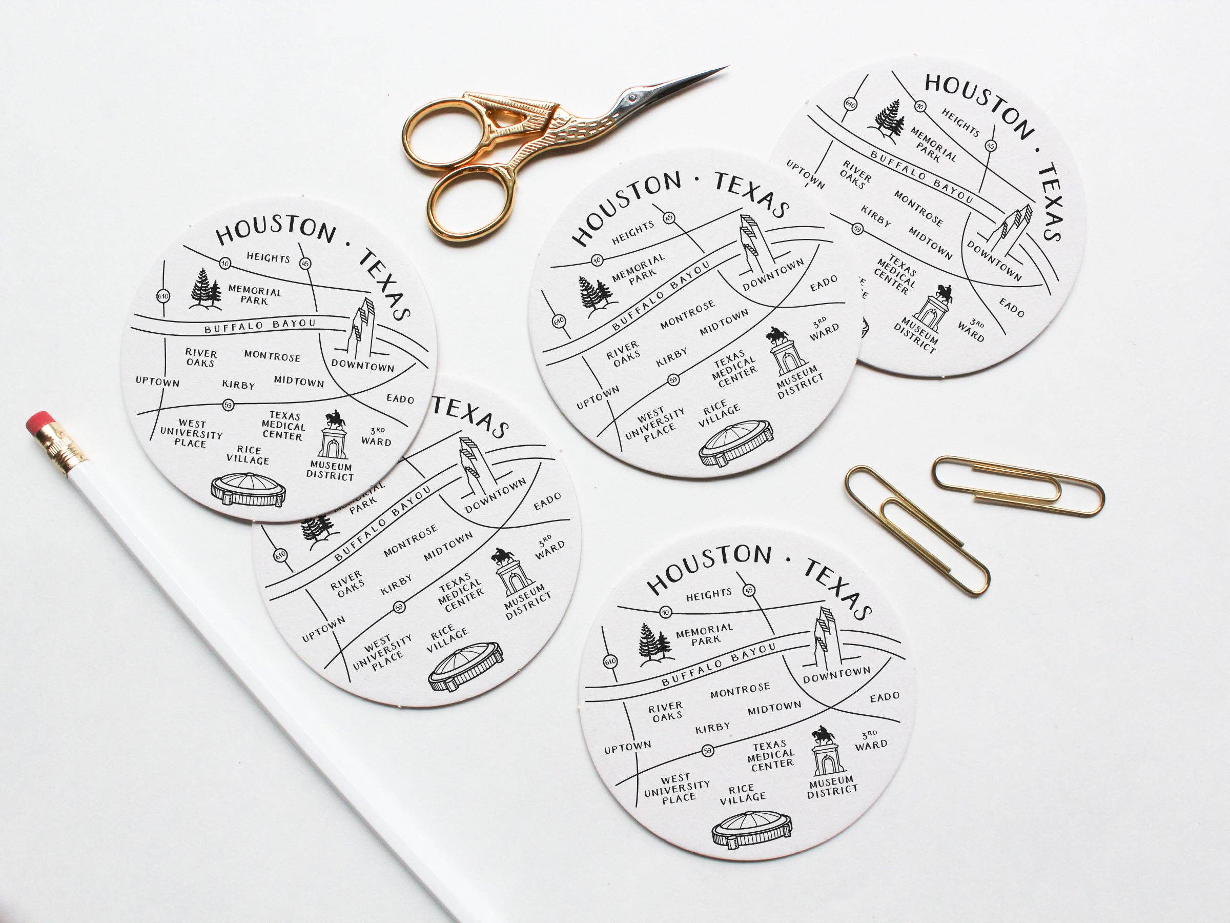 Easyhand Goods – formerly Onderkast – wholesale Coasters – Houston Neighborhoods Map Coaster Set2