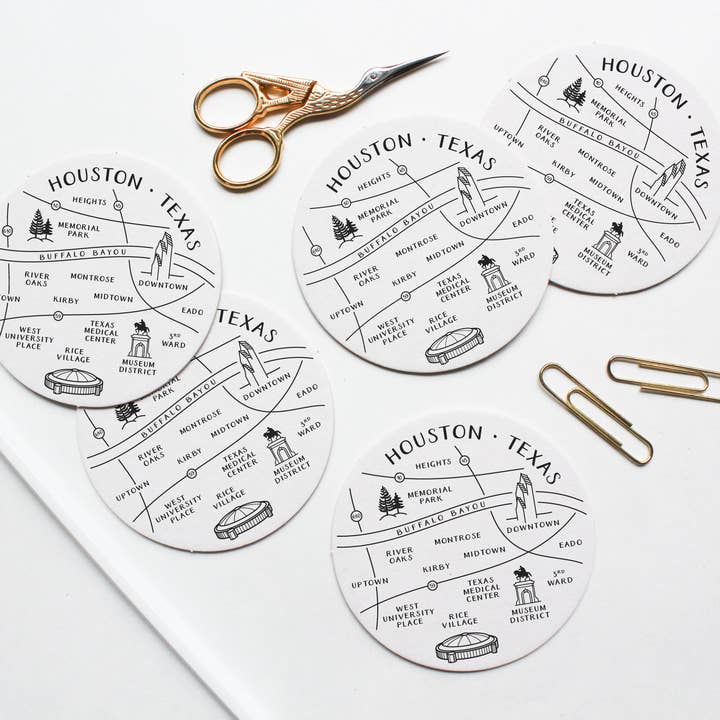 Easyhand Goods – formerly Onderkast – wholesale Coasters – Houston Neighborhoods Map Coaster Set2