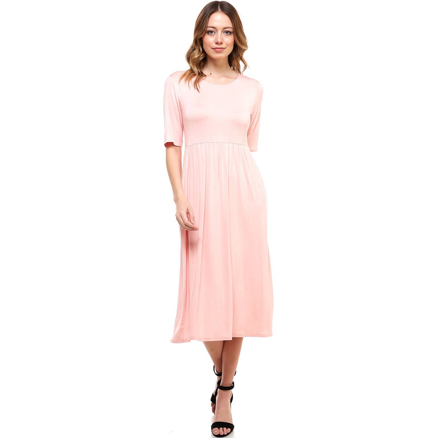 Hot Pink ADM-8267RS Elastic Waist Midi Dress With Pocket for wholesale on Faire19