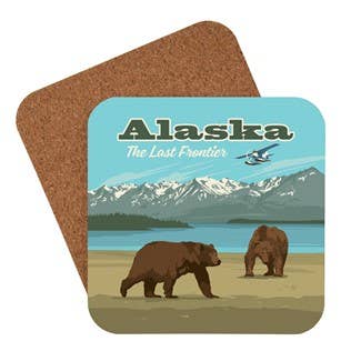 AK Frontier Plane & Bears Coaster for wholesale by Tourist Courts